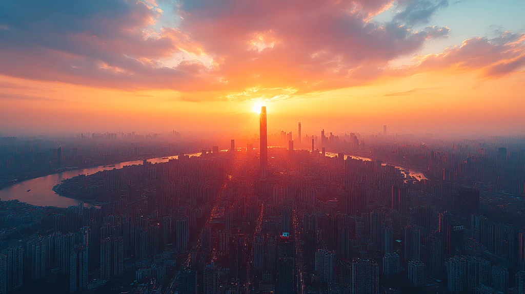 蓝天白云下的现代化城市鸟瞰全景