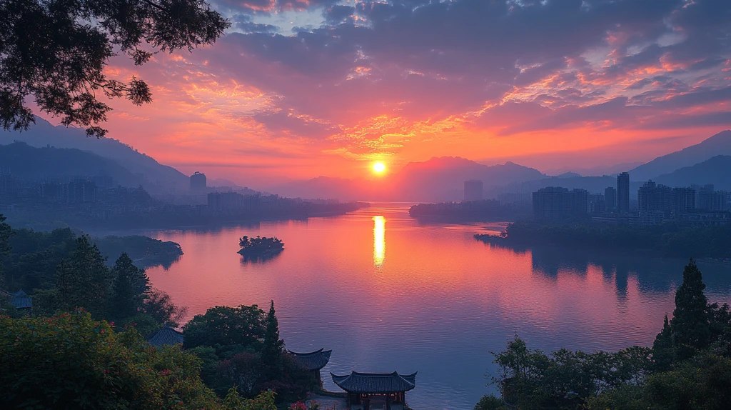 日出下的城市全景俯瞰