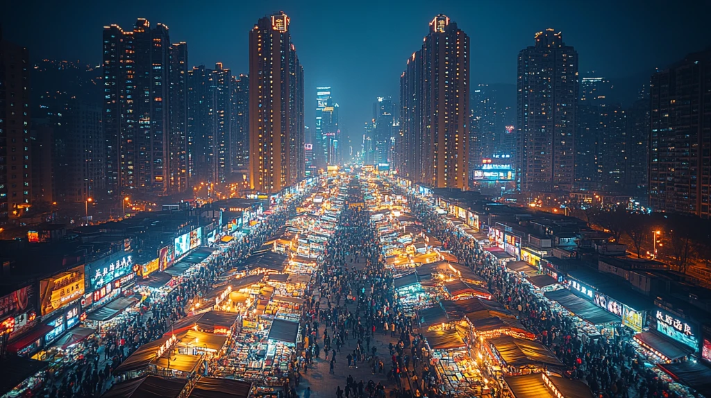 繁华都市夜景下热闹的商业街