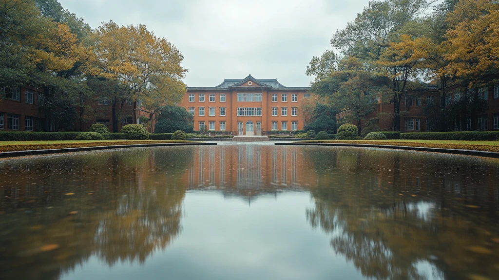 中式牌坊下的校园道路与行人