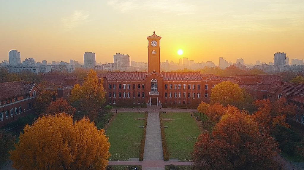 中式牌坊下的校园道路与行人