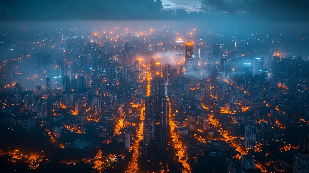 俯瞰城市夜景中灯火通明的公路