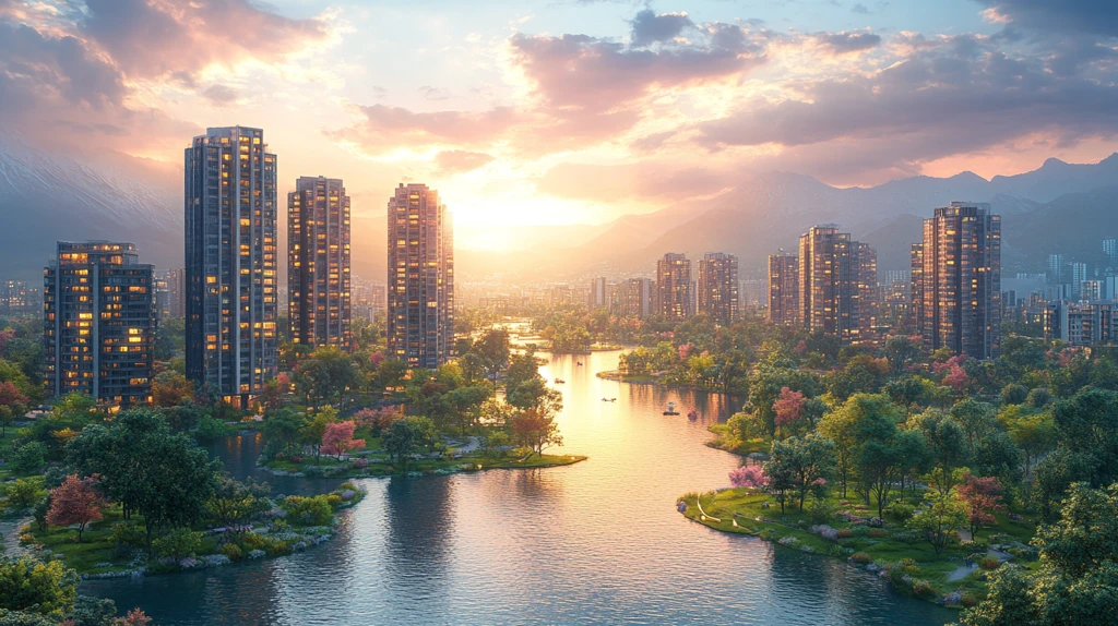 夜景下灯火通明的高层居民小区全景