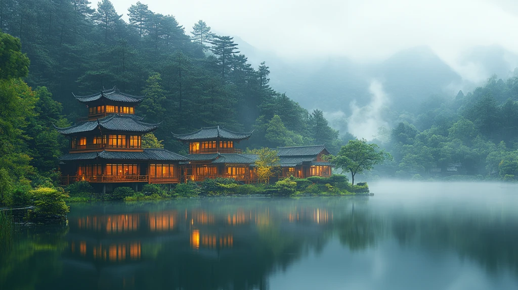 山林间的传统木屋建筑群