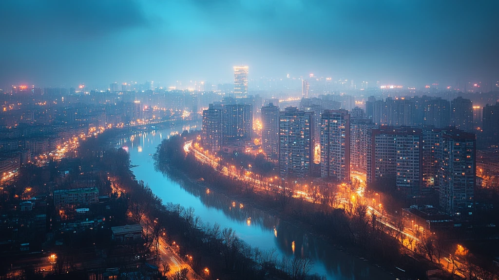 城市夜景灯火辉煌的十字路口交通景象