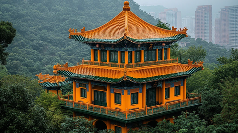 山林中极具古韵的黄色传统建筑