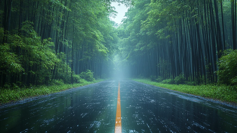 竹林小径雨后景象静谧幽深