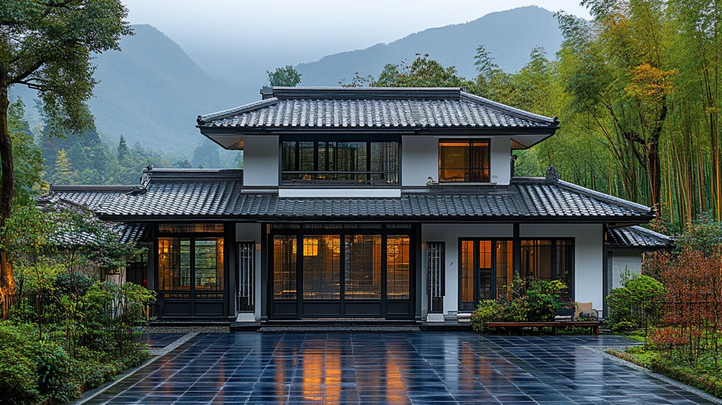 竹林中传统中式建筑的幽静之景