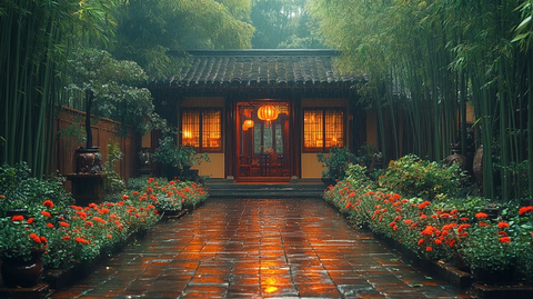 中式庭院景观夜景全景