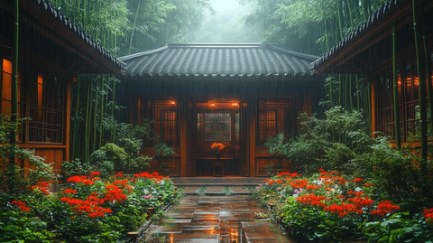 中式庭院景观夜景全景