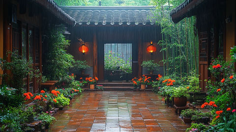 中式庭院景观夜景全景