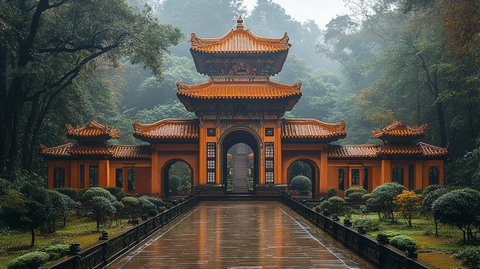 古色古香的中式传统建筑夜景全景