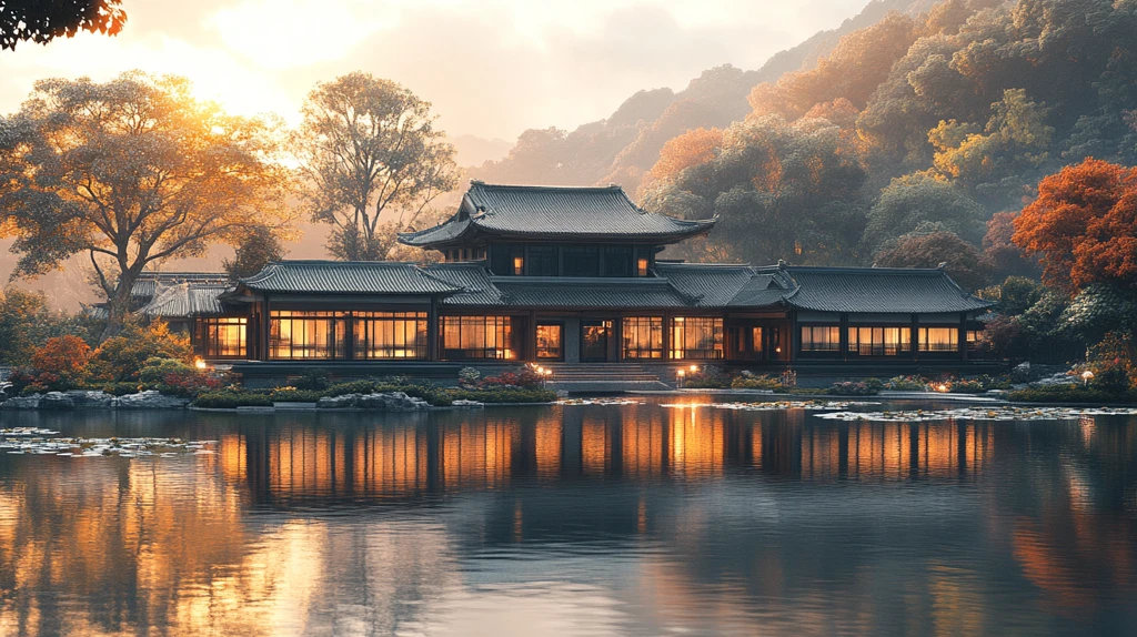 古色古香的中式传统建筑夜景全景