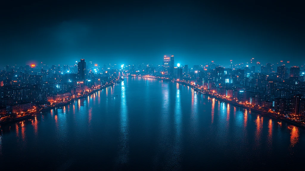 俯瞰城市夜景灯火辉煌的城市天际线