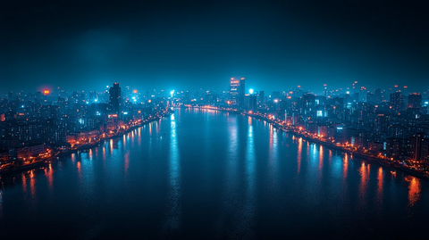 俯瞰城市夜景灯火辉煌的城市天际线