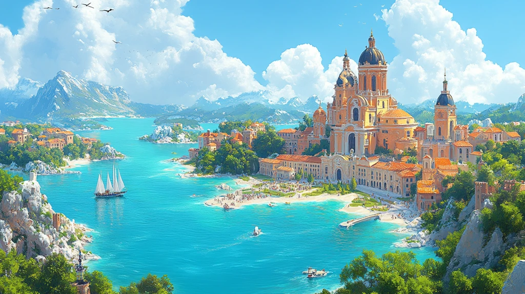 城市河流两岸建筑密集的俯瞰全景