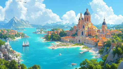 城市河流两岸建筑密集的俯瞰全景