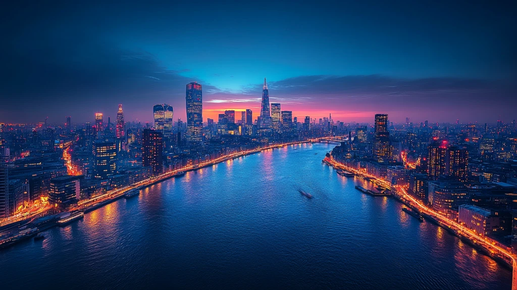 城市夜景河流两岸灯火辉煌的璀璨景象