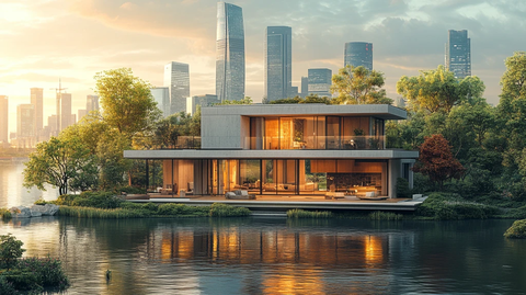 城市中在建高楼鸟瞰全景