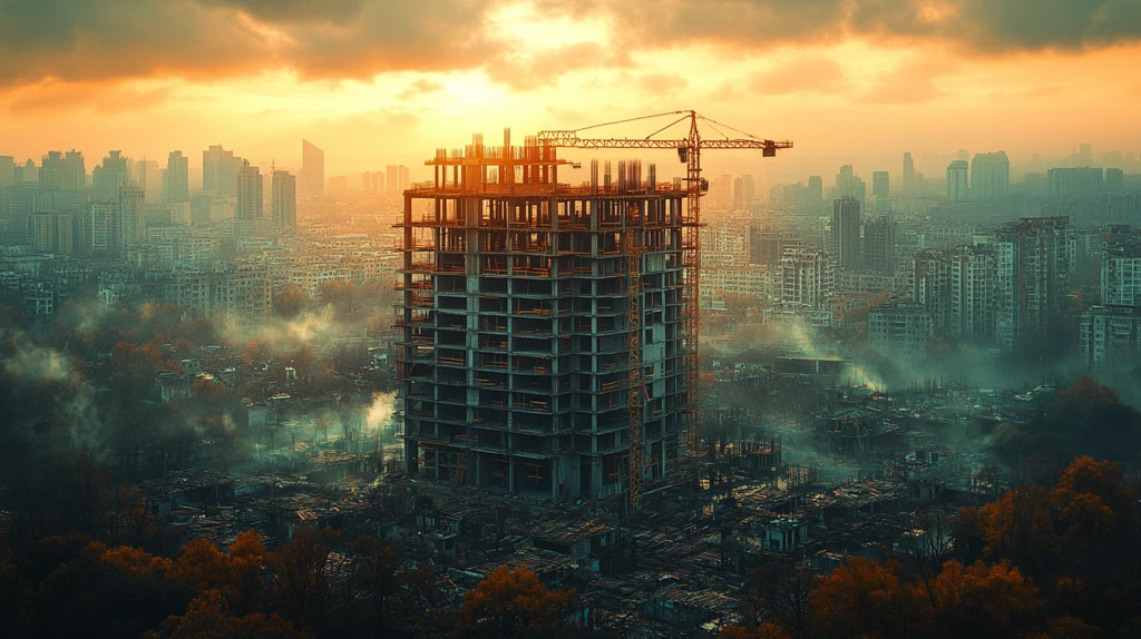 城市中在建高楼鸟瞰全景