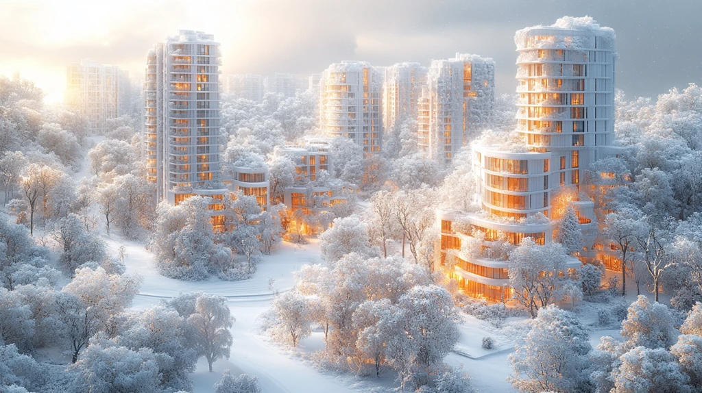 雾霭笼罩下的城市高楼鸟瞰全景