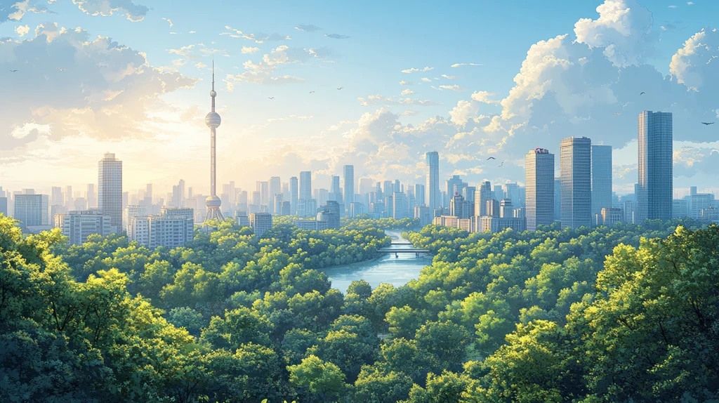 城市中的公园与高楼景观