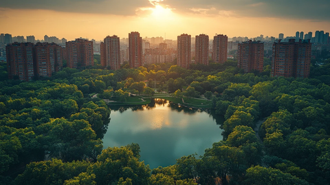 云雾缭绕中的城市鸟瞰图