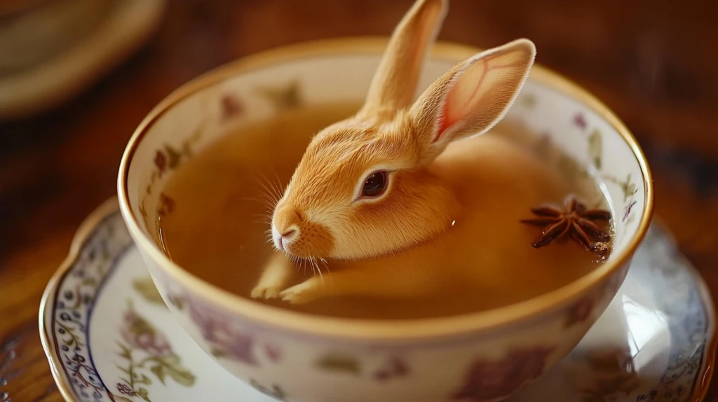 兔年喝奶茶素材