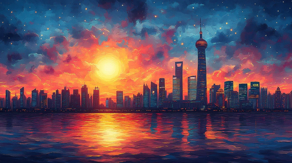 城市建筑剪影上海地标东方明珠等