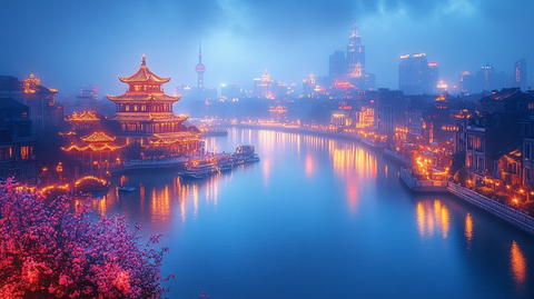 黄浦江畔的外滩建筑群