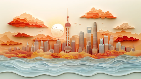 东方明珠塔领衔的城市建筑剪影