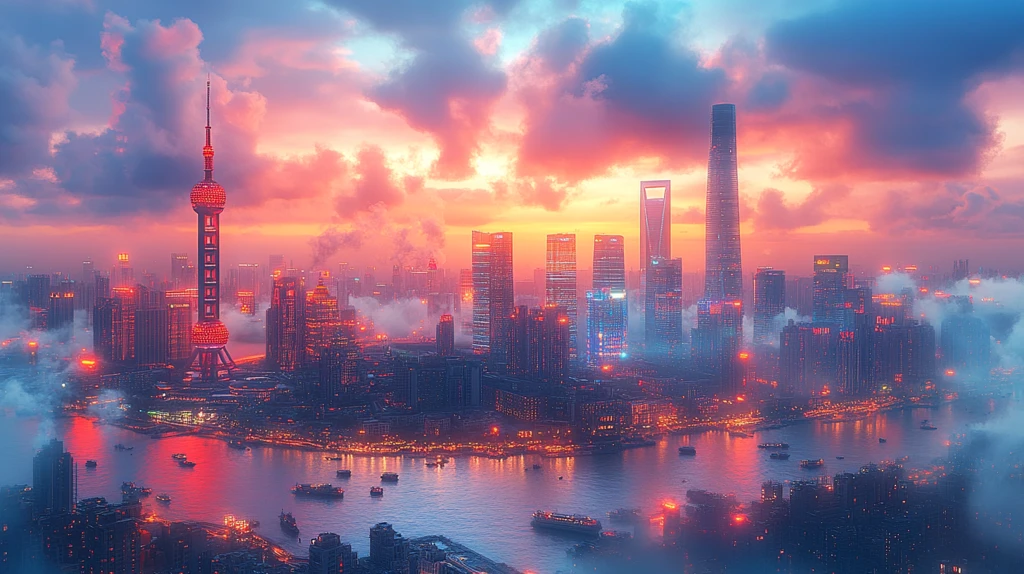 暮色下灯火辉煌的现代化大都市全景