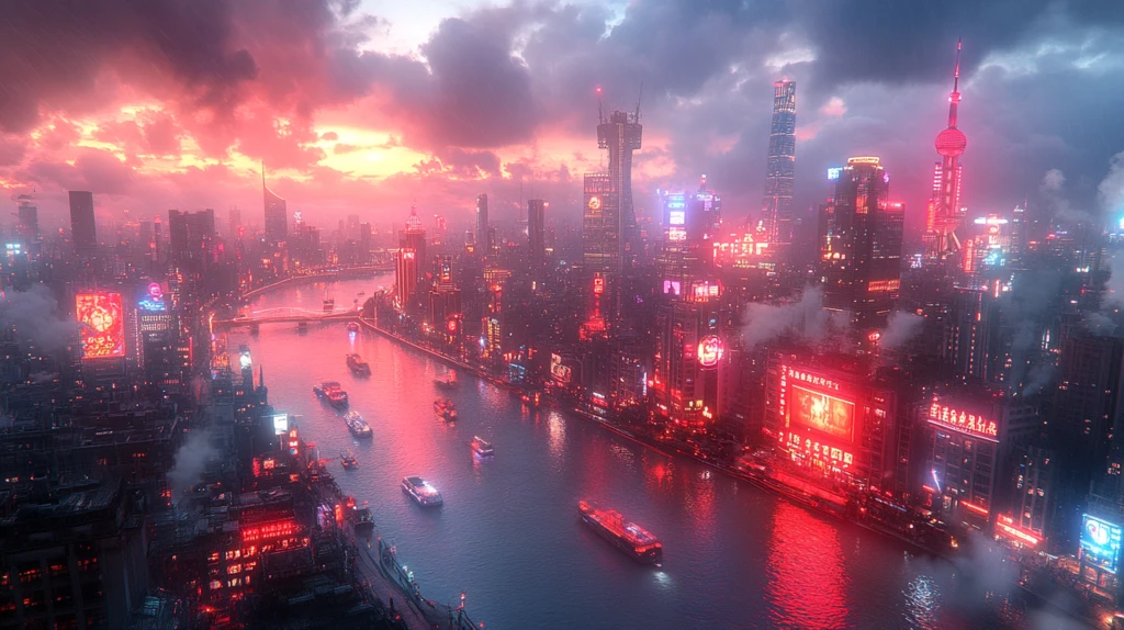 城市夜景鸟瞰图灯火辉煌的摩天大楼