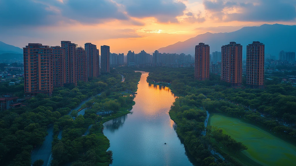 俯瞰城市夜景灯火辉煌的都市风光