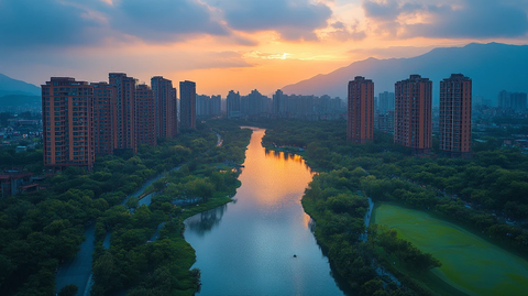 俯瞰城市夜景灯火辉煌的都市风光