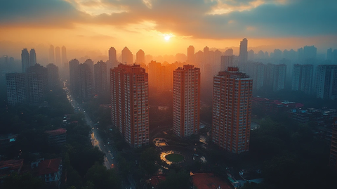 俯瞰城市夜景灯火辉煌的都市风光