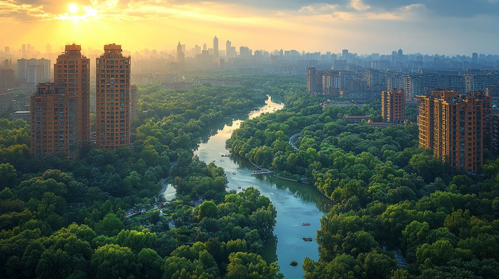 雾中城市夜景俯瞰全景