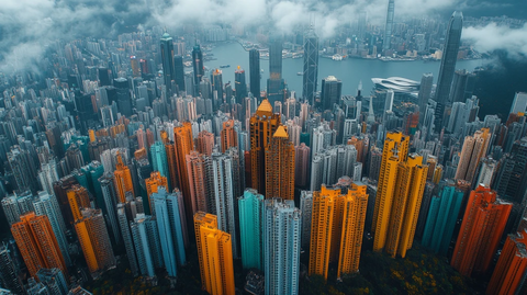 雾中城市夜景俯瞰全景