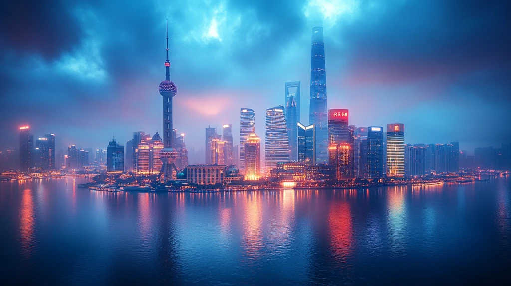 黄浦江畔的上海外滩夜景