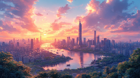 古建筑群与现代都市建筑相映成趣的景致