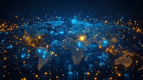 现代化都市夜景中的城市建筑与车流