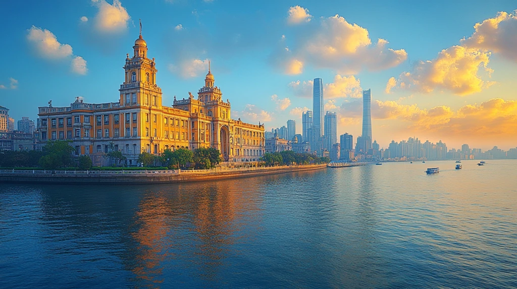 城市河流两岸建筑全景鸟瞰图