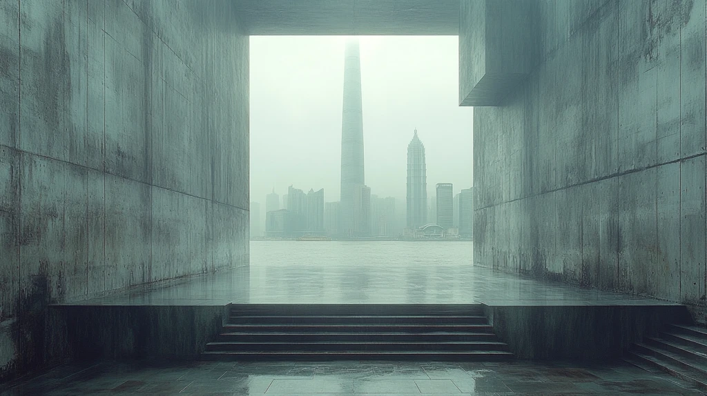 透过建筑框架看东方明珠及陆家嘴建筑群