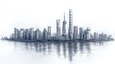 东方明珠及周围高楼的城市景象