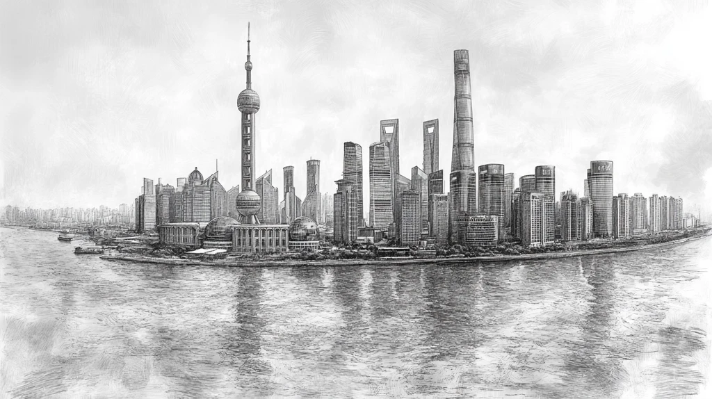 东方明珠及周围高楼的城市景象