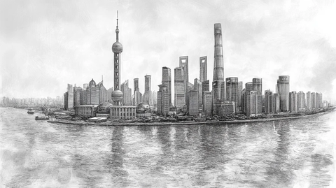 东方明珠及周围高楼的城市景象