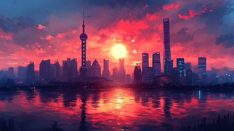 东方明珠塔下的黄浦江畔