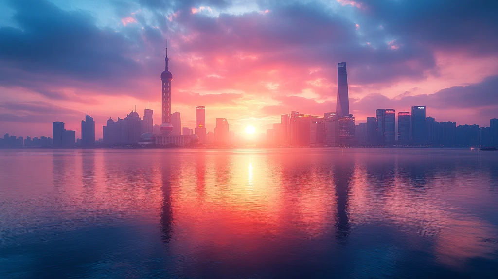 东方明珠下的城市景观与江面风景