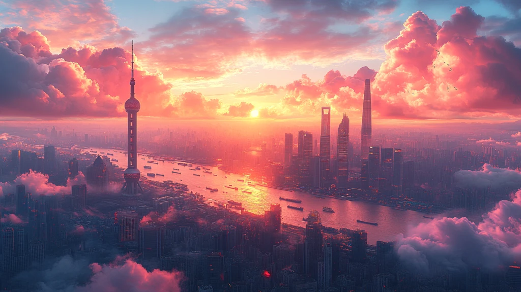 东方明珠塔城市风光全景