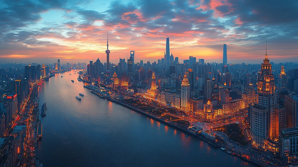 河畔城市夜景灯火辉煌建筑林立